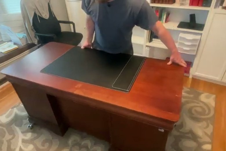 Blanket-wrapping a solid-wood office desk